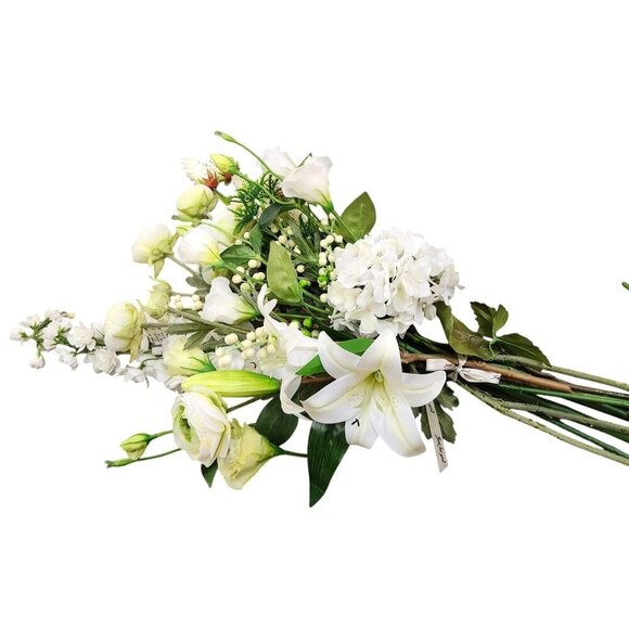 Artificial White Floral Bouquet W/ Lilies Roses & Hydrangeas - 13 Stems Realisti - Picture 3 of 14